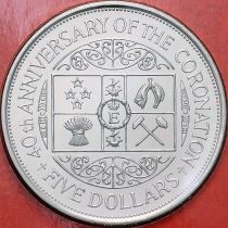 Новая Зеландия 5 долларов 1993 год.40 лет коронации Королевы Елизаветы II. BU