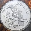 Монета Новая Зеландия 5 долларов 1996 год. Нестор-кака. Попугай. BU
