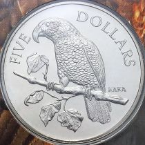 Новая Зеландия 5 долларов 1996 год. Нестор-кака. Попугай. BU