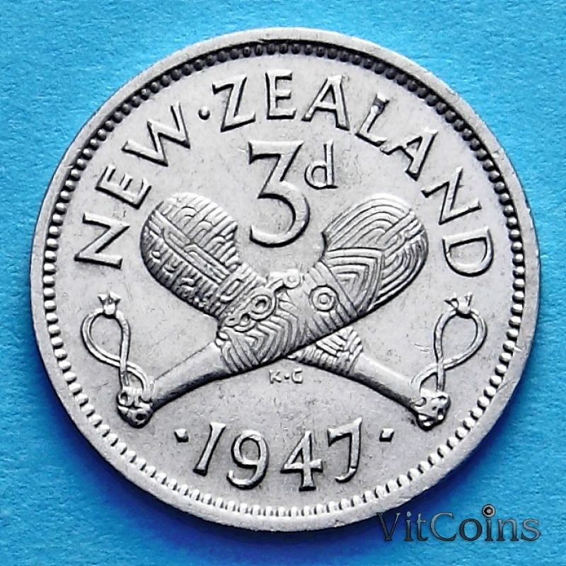 Монета Новой Зеландии 3 пенса 1947 год. 