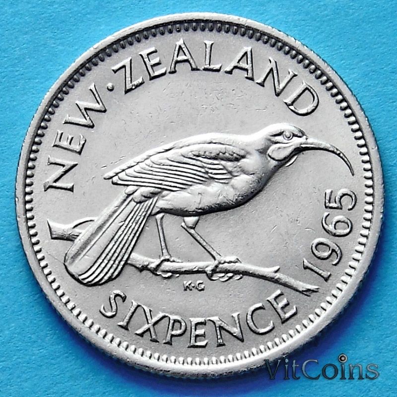 Монета Новой Зеландии 6 пенсов 1965 год. Гуйя.