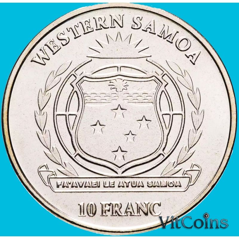 Монета Западное Самоа 10 франков 2018 год. Рыба-Ангел Монета Западное Самоа 10 франков 2018 год. Рыба-Ангел