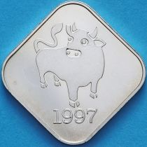 Япония жетон монетного двора 1997 год. Год быка. Серебро.