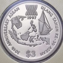 Бруней 3 доллара 1997 год. 30 лет АСЕАН