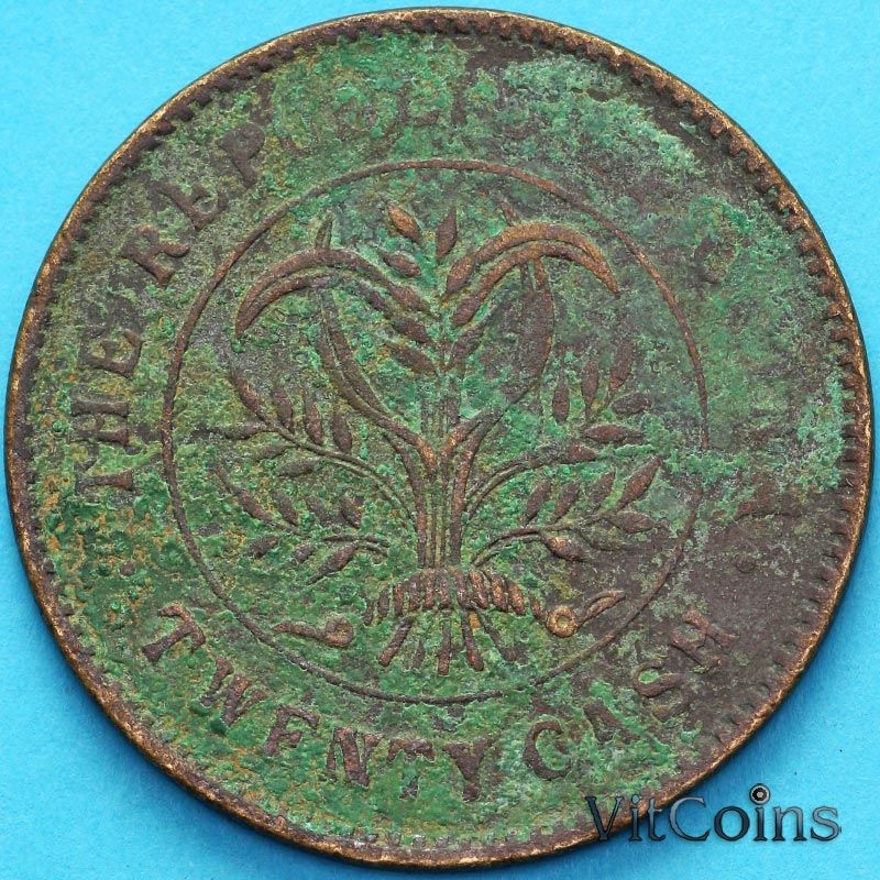 Монета Китай, Республика 20 кэш 1919 год. Y#400.11