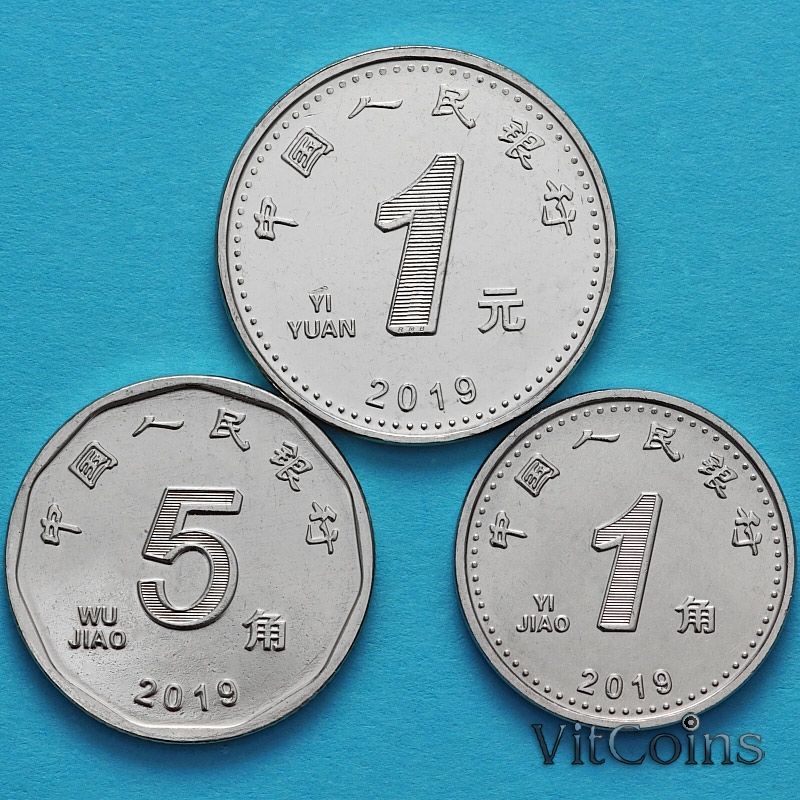 Китай набор 3 монеты 2019 год.