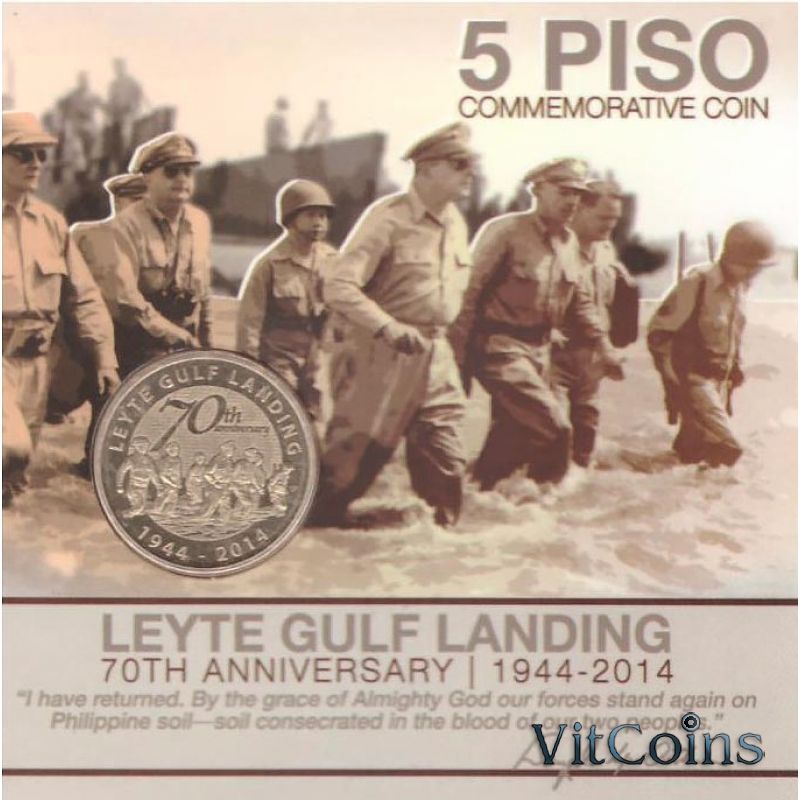 Монета Филиппины 5 песо 2014 год. 70 лет Битве за Лейте. Буклет Монета Филиппины 5 песо 2014 год. 70 лет Битве за Лейте. Буклет