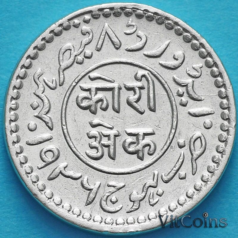 Монета Индия, княжество Кач, 1 кори 1935 год. VS1992. Серебро. Монета Индия, княжество Кач, 1 кори 1935 год. VS1992. Серебро.