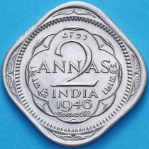 Британская Индия 2 анны 1946 год. Калькутта. UNC