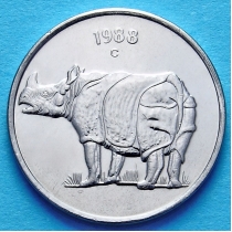 Индия 25 пайс 1988-2002 год. Носорог. Оттава