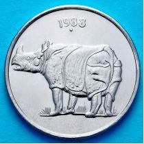 Индия 25 пайс 1988-2002 год. Носорог. Бомбей