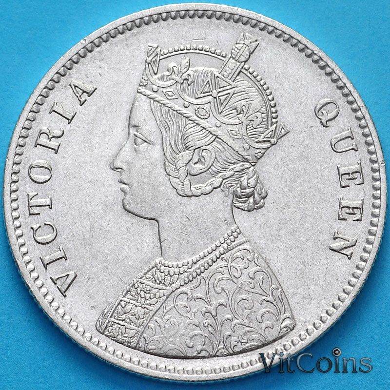 Монета Британская Индия 1 рупия 1862 год. №2