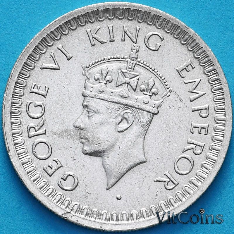 Монета Индия 1/2 рупии 1945 год. Бомбей. Монета Индия 1/2 рупии 1945 год. Бомбей.