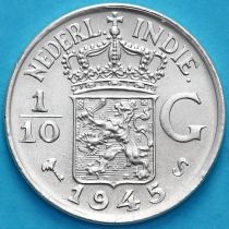 Индия Нидерландская Восточная 1/10 гульдена 1945 год. S. Серебро.
