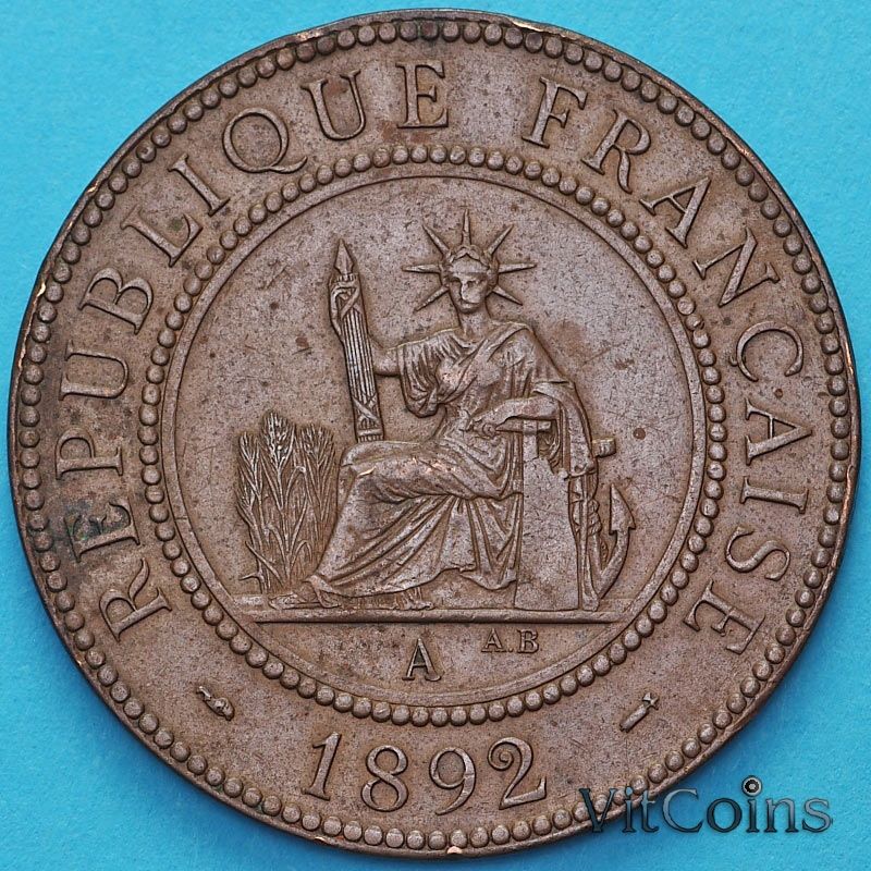 Монета Индокитай Французский 1 сантим 1892 год. А. №3