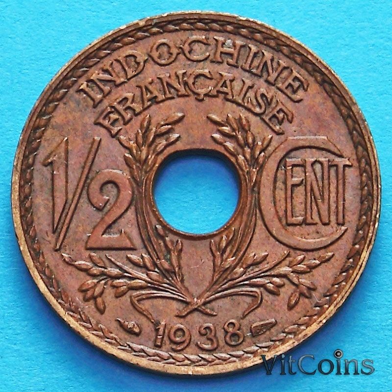 Монета Индокитай Французский 1/2 сантима 1938 год. 