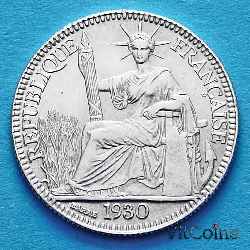 Монета Индокитай Французский 10 сантим 1930 год. Серебро.