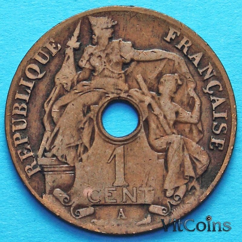 Монета Индокитай Французский 1 сантим 1914 год.
