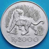 Индонезия 2000 рупий 1974 год. Яванский тигр. Серебро.
