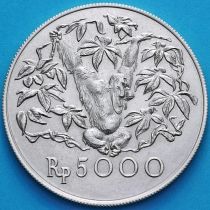 Индонезия 5000 рупий 1974 год. Орангутан. Серебро.