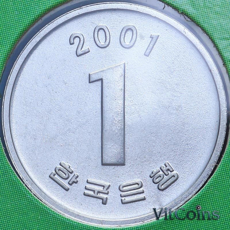 Монета Южная Корея 1 вон 2001 год. BU Монета Южная Корея 1 вон 2001 год. BU