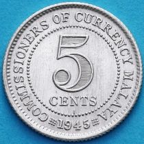 Малайя 5 центов 1945 год. Серебро. Отметка монетного двора "I" - Бомбей