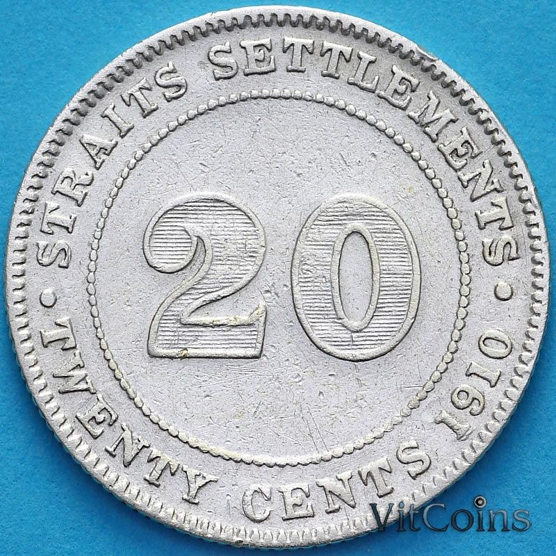 Монета Стрейтс-Сетлментс 20 центов 1910 год. Серебро. №2