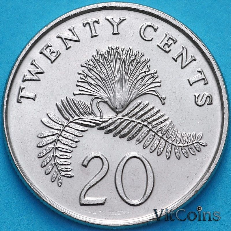 Монета Сингапур 20 центов 1987 год.
