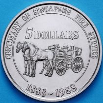 Сингапур 5 долларов 1988 год. 100 лет пожарной службе.