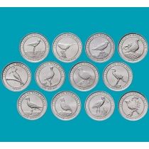 Турция набор 12 монет 1 куруш, алюминий 2020 год. Птицы.