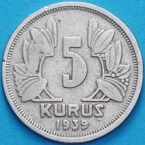 Турция 5 куруш 1939 год.