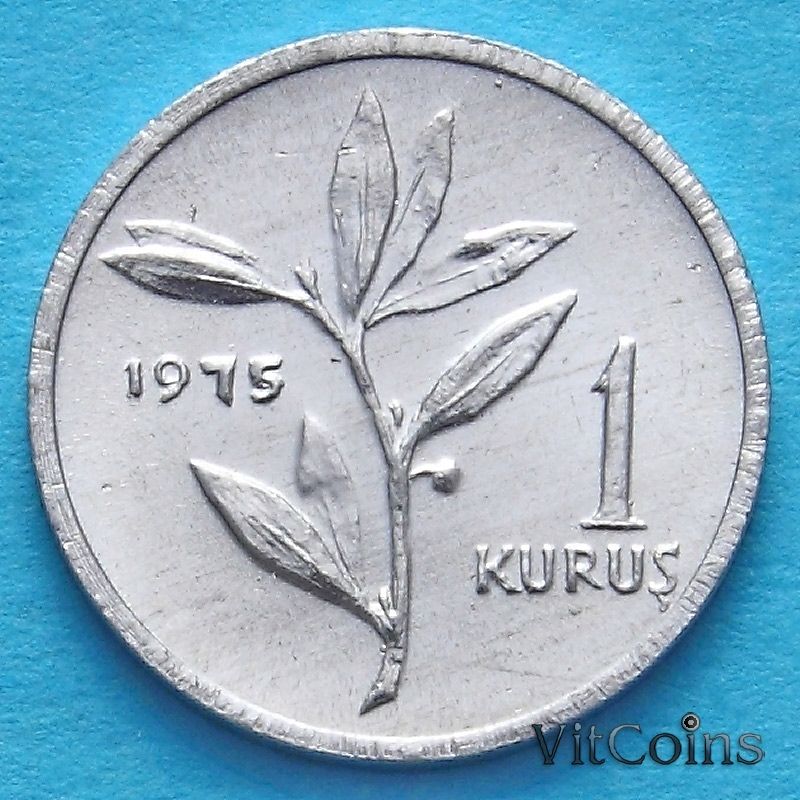 Монета Турции 1 куруш 1975 год.