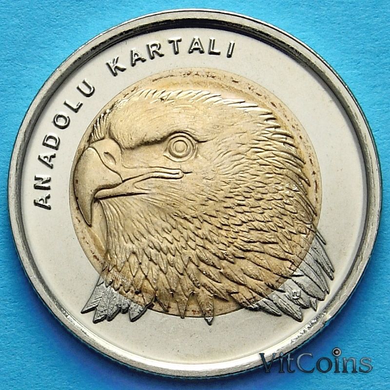 Монета Турции 1 лира 2014 год. Анатолийский орёл.