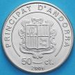 Монета Андорра 50 сантим 2008 год. Карта Андорры