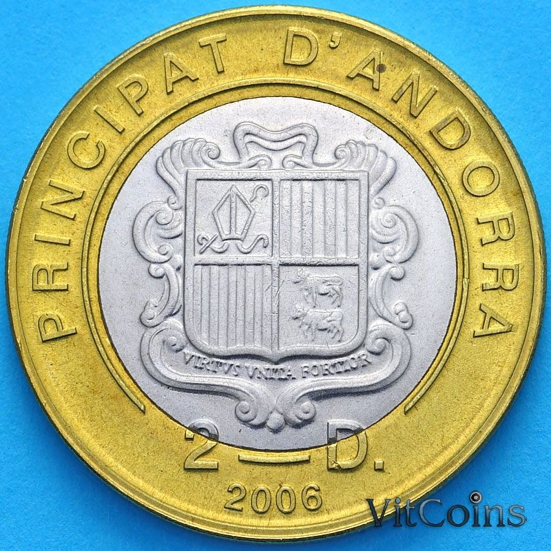 Монета Андорра 2 динера 2006 год. Папа Бенедикт XVI