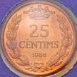 Монета Андорра 25 сантим 1986 год. 
