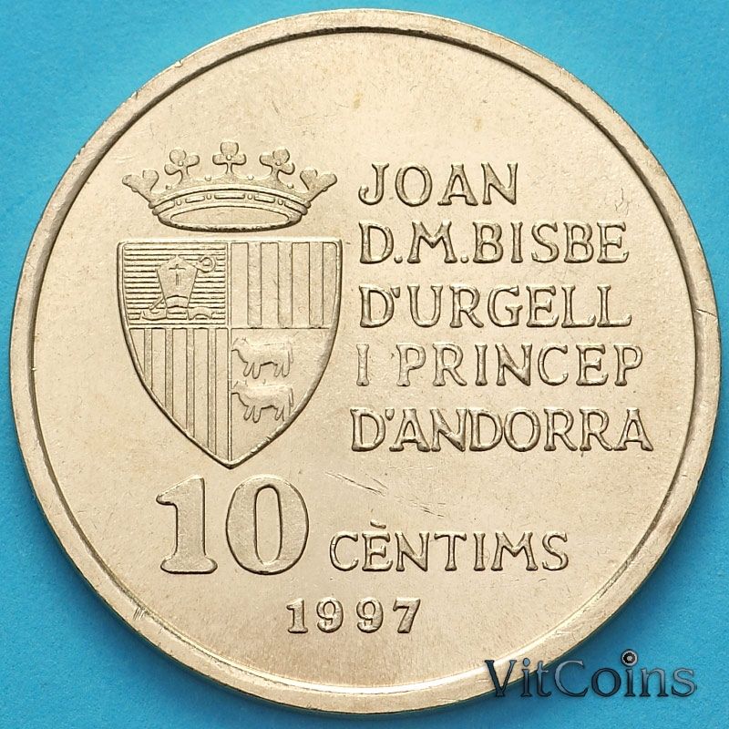 Монета Андорра 10 сантим 1997 год. Княжеский дворец