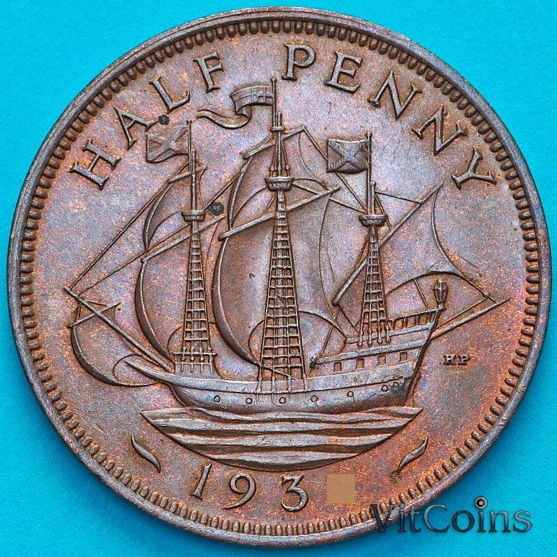 Монета Великобритания 1/2 пенни 1937 год. aUNC