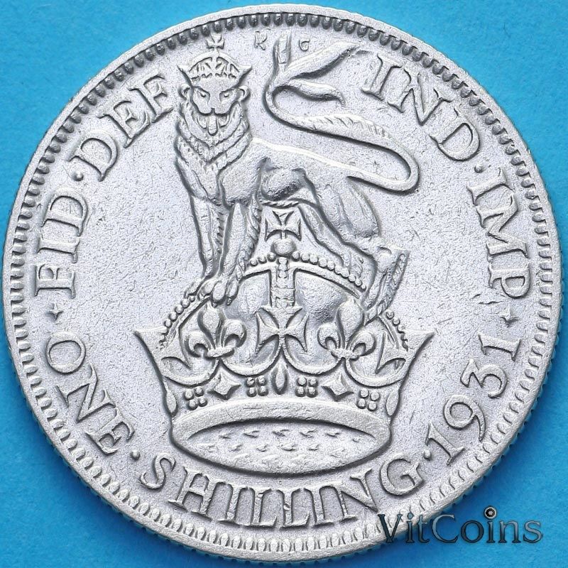 Монета Великобритания 1 шиллинг 1931 год. Английский герб. Монета Великобритания 1 шиллинг 1931 год. Английский герб.