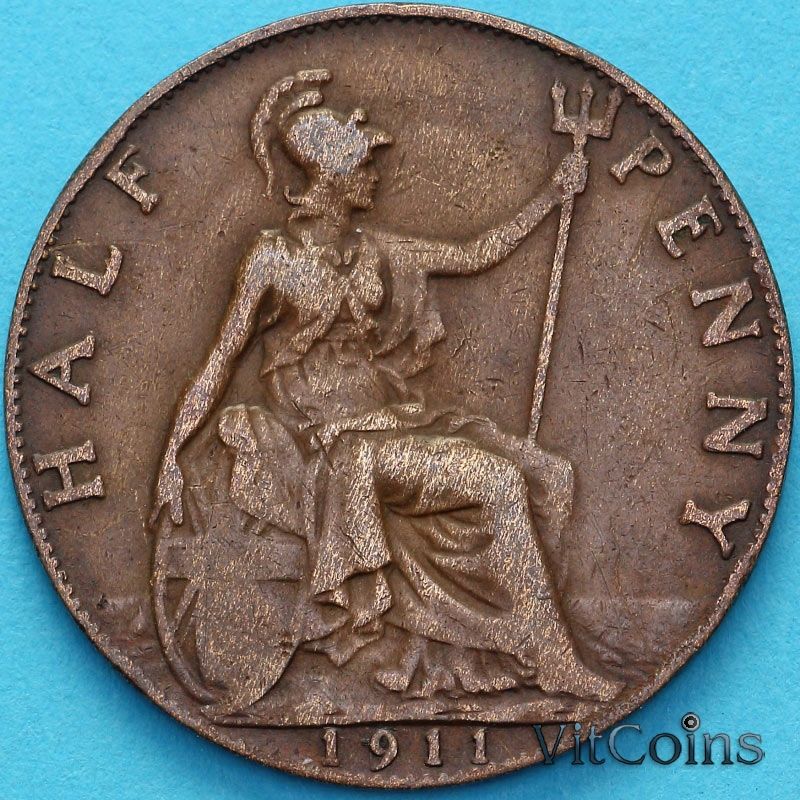 Монета Великобритания 1/2 пенни 1911 год