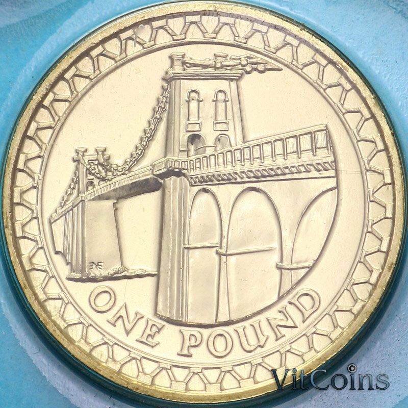 Монета Великобритания 1 фунт 2005 год. Висячий мост через Менай. BU Монета Великобритания 1 фунт 2005 год. Висячий мост через Менай. BU