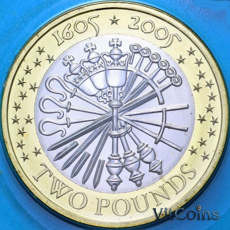 Монета Великобритания 2 фунта 2005 год. 400 лет Пороховому заговору. BU