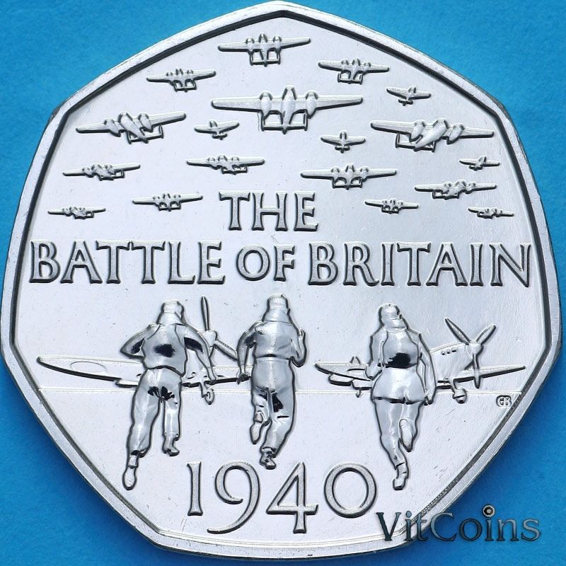 Монета Великобритания 50 пенсов 2015 год. Битва за Британию.Четвертый портрет. BU