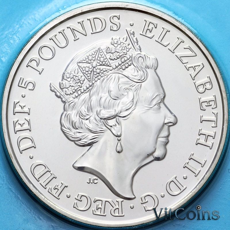 Монета Великобритании 5 фунтов 2018 год. 5 лет со дня рождения Джорджа Кембриджского. BU