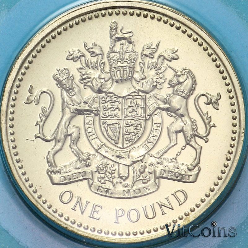 Монета Великобритания 1 фунт 2008 год. Королевский герб. BU. Конверт