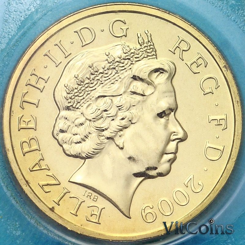 Монета Великобритания 1 фунт 2009 год. Щит королевского герба. BU