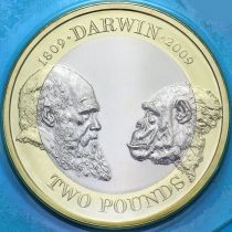 Великобритания 2 фунта 2009 год. Чарльз Дарвин. BU