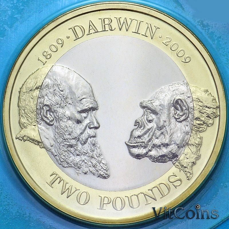 Монета Великобритания 2 фунта 2009 год. Чарльз Дарвин. BU