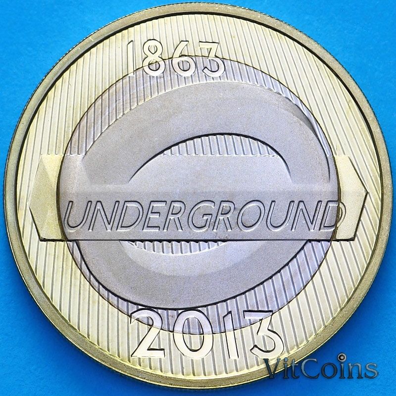 Монета Великобритания 2 фунта 2013 год. Лондонское метро. Логотип. Пруф