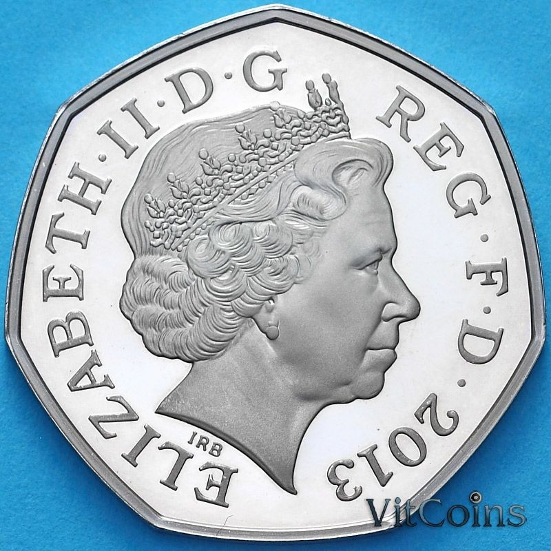 Монета Великобритания 50 пенсов 2013 год. Кристофера Айронсайд.  Пруф